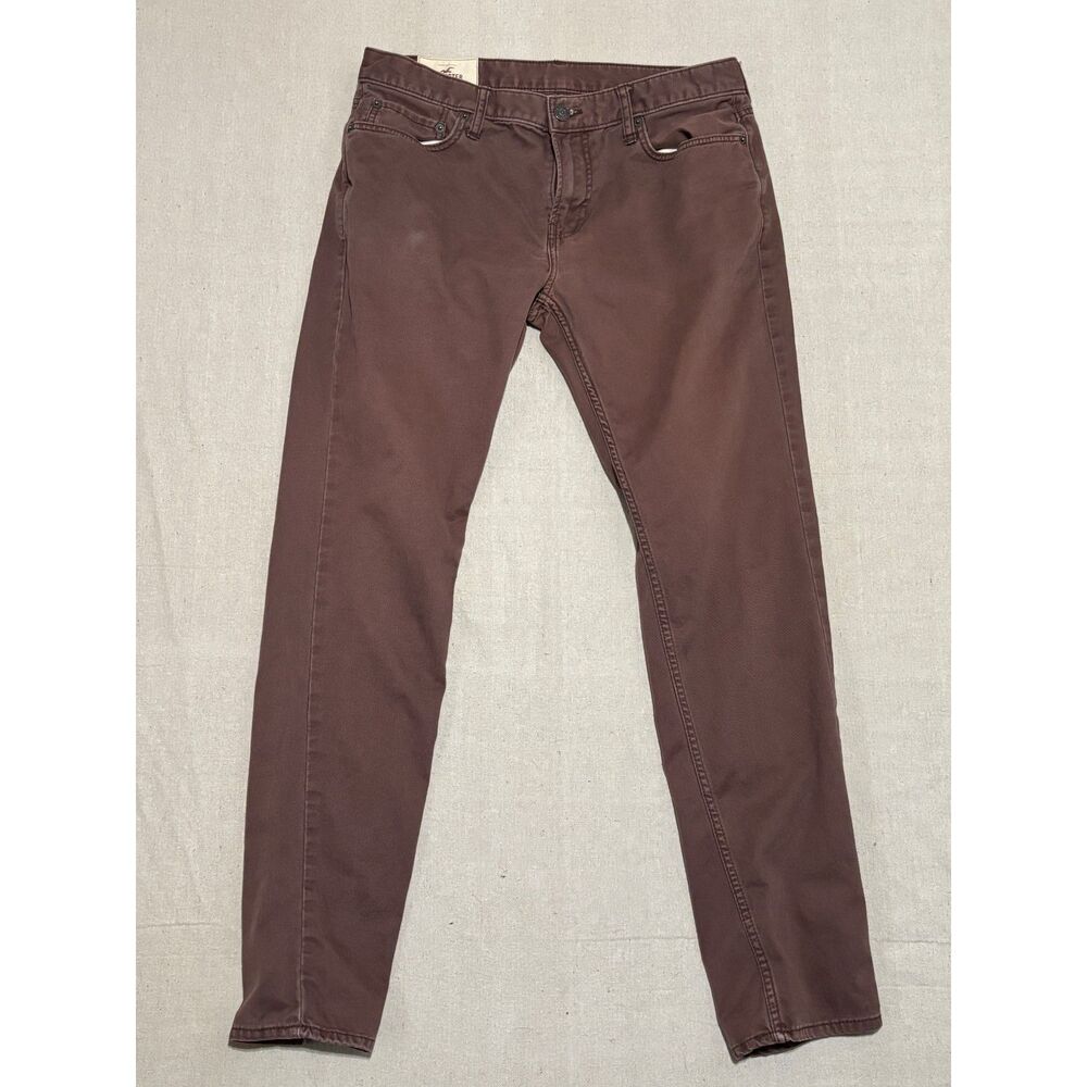 Twill Pants Mens 33x32 Brown Mauve Slim Straight Leg Five Pocket Hollister - Picture 7 of 7